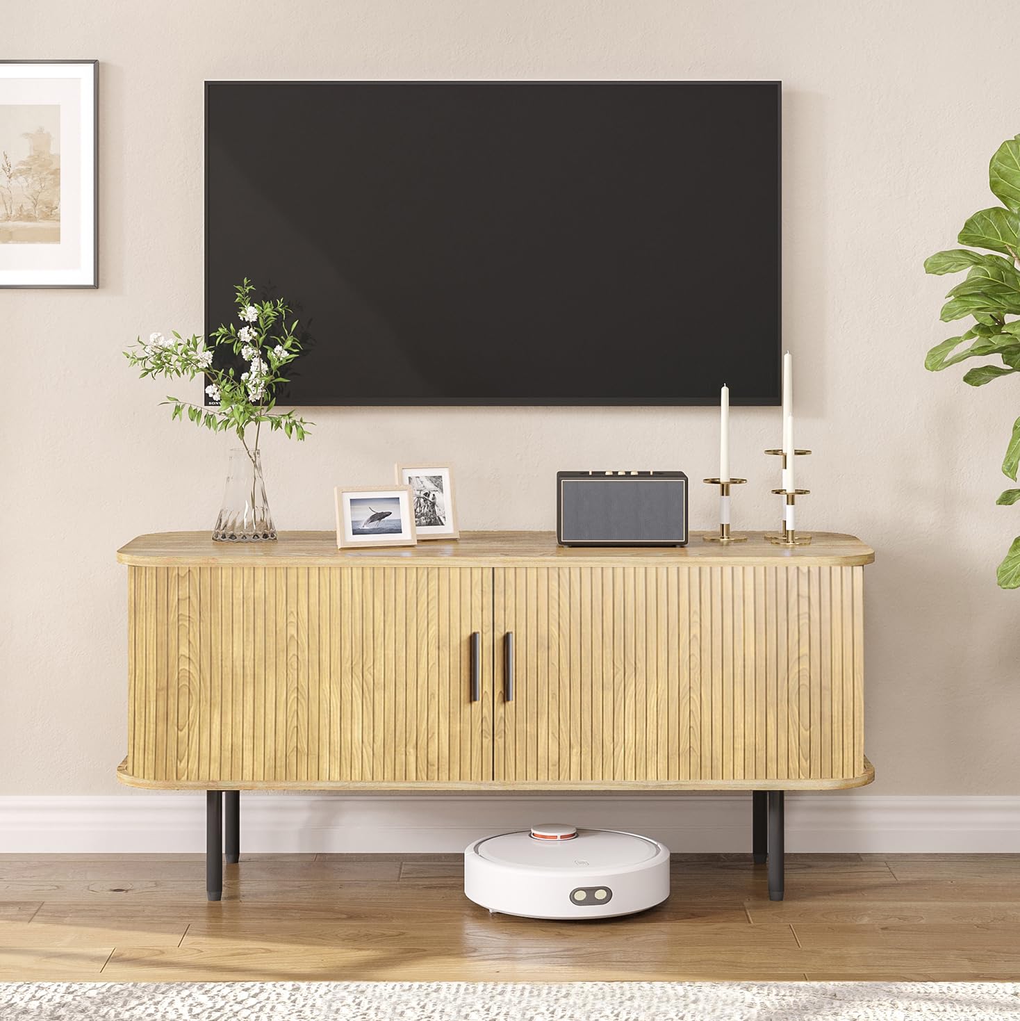 Gaming Console Cabinet - Naturalny, karbowany stolik pod telewizor 60
