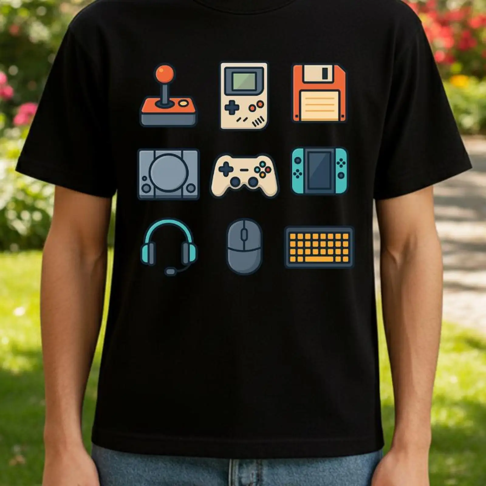 Gaming Console Icon - Koszulka z ikonami retro gier, klasyczny