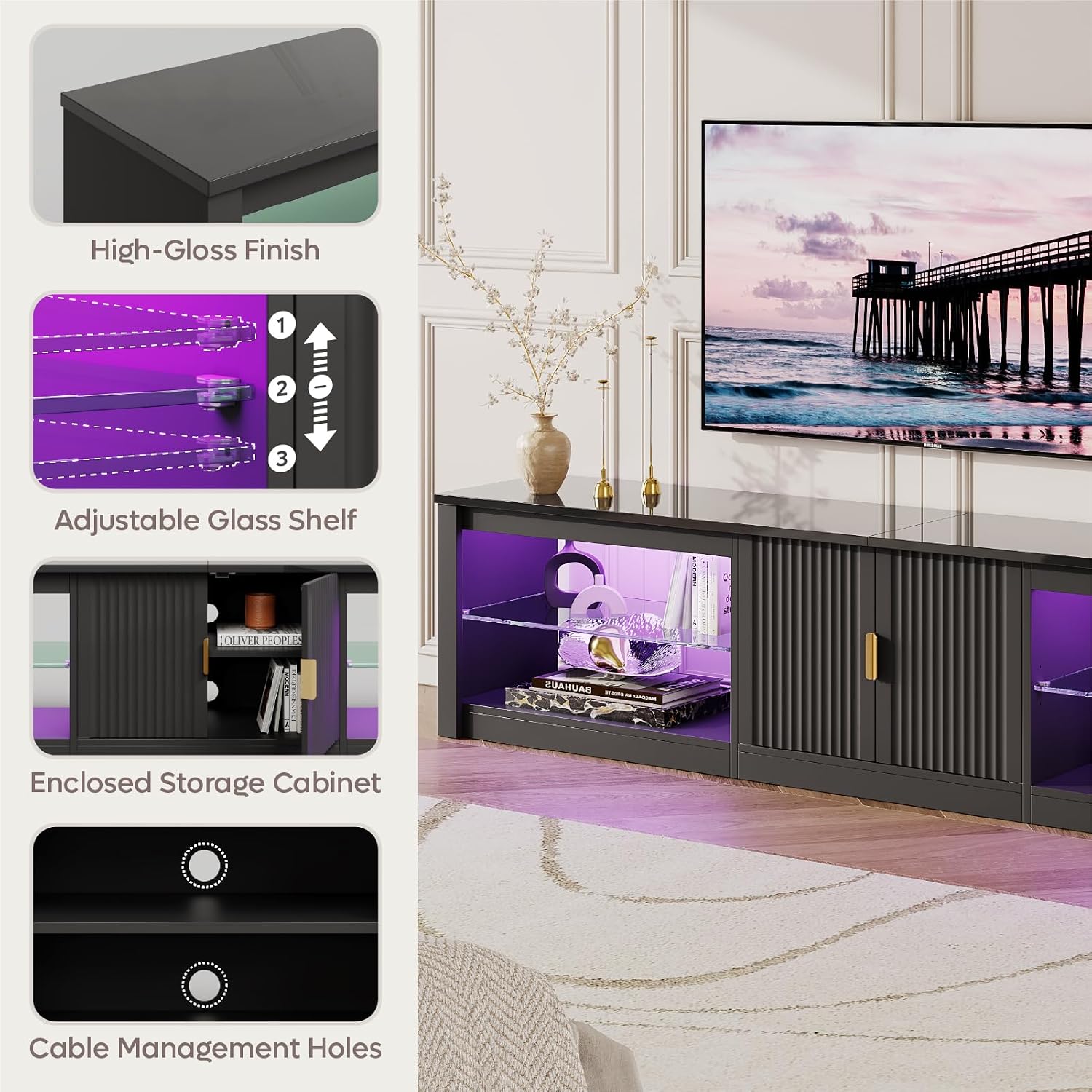 Stojak pod telewizor 80 cali,  – Gaming Console Cabinet recenzja i cena